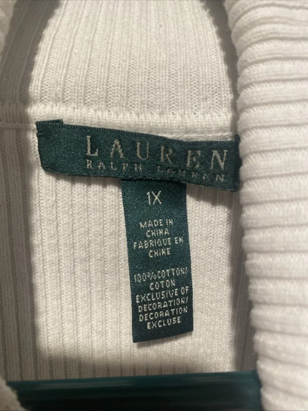 Lauren Ralph Lauren White  & Black Striped Turtleneck Sweater L/XL 1X Cotton